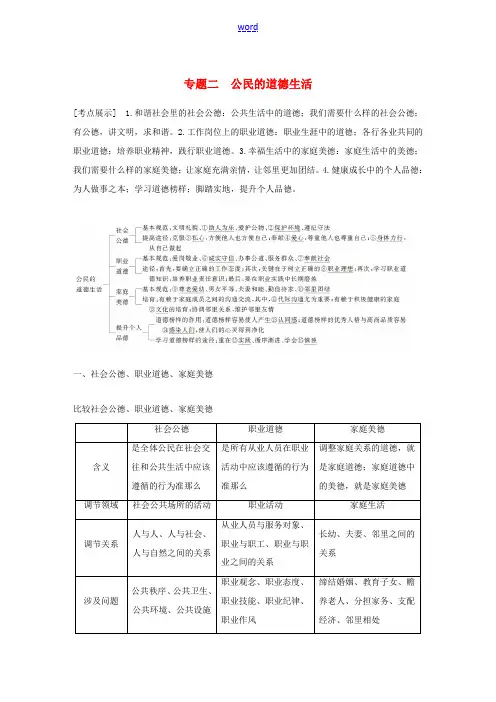 高考政治一轮复习 专题二 公民的道德生活讲义 新人教版选修6-新人教版高三选修6政治教案