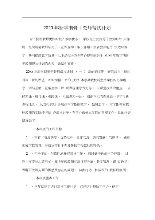 2020年新学期骨干教师帮扶计划
