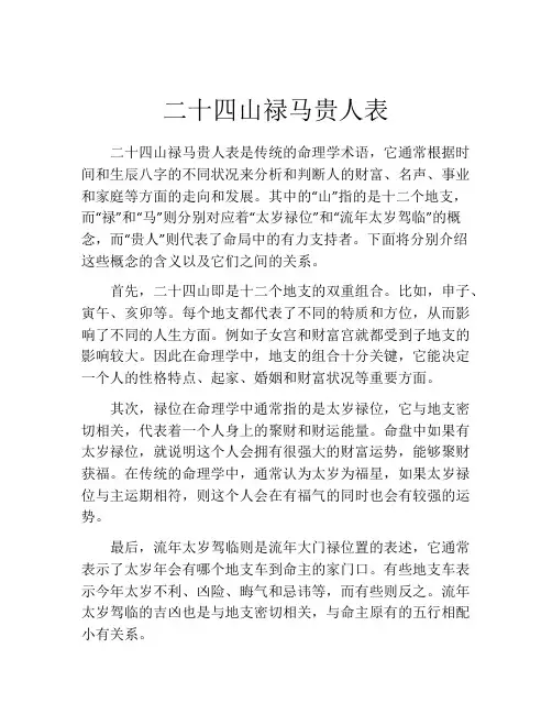 二十四山禄马贵人表