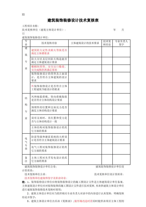 建筑装饰装修设计技术复核表