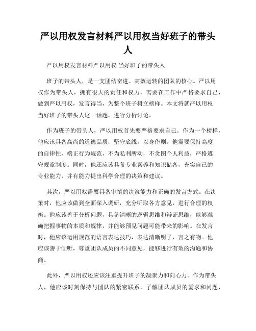 严以用权发言材料严以用权当好班子的带头人