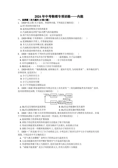 2024年中考物理专项训练——内能