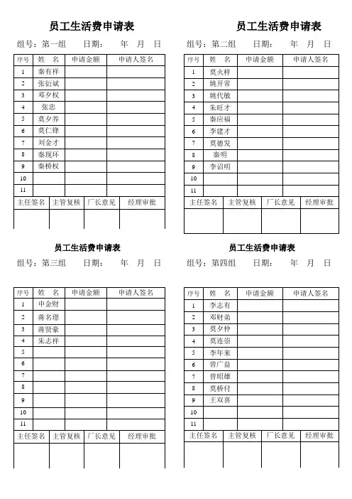 生活费申请表