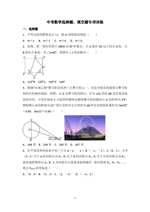 中考数学选择题、填空题专项训练