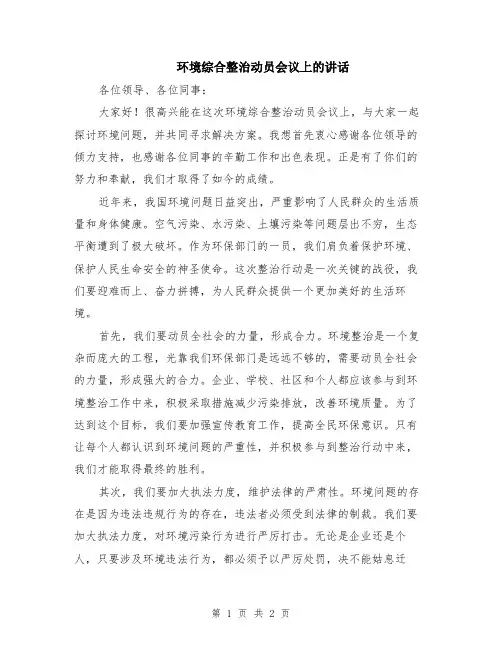 环境综合整治动员会议上的讲话