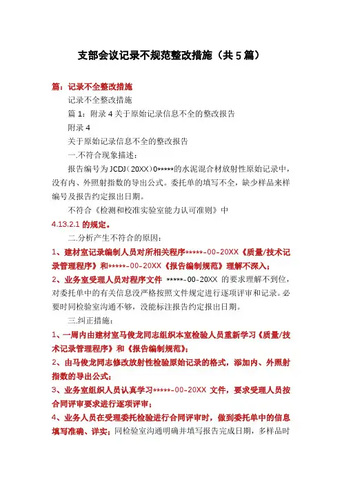 支部会议记录不规范整改措施(共5篇)