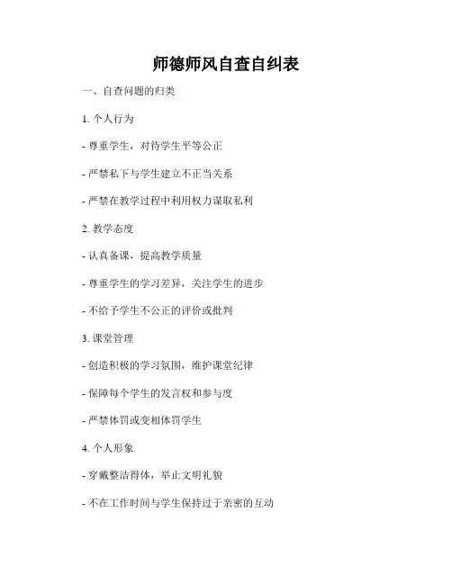师德师风自查自纠表