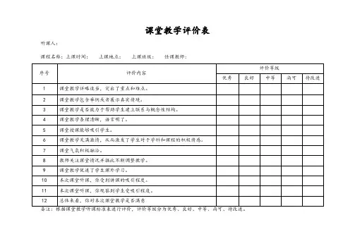 课堂教学评价表