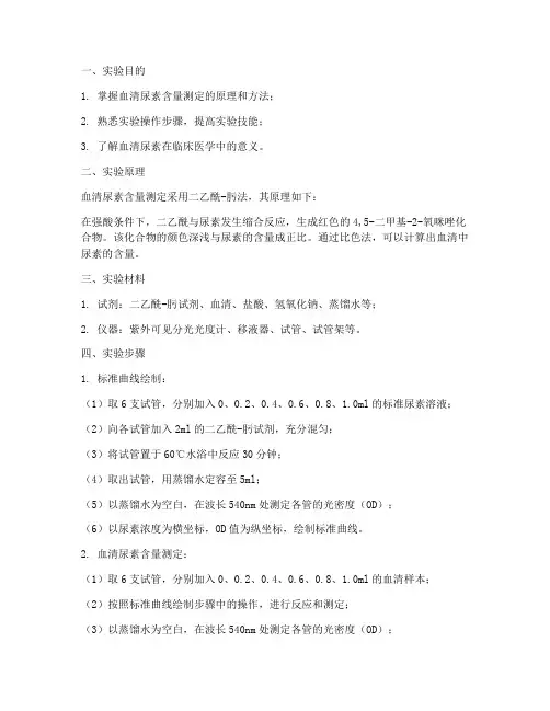 测血清尿素含量实验报告