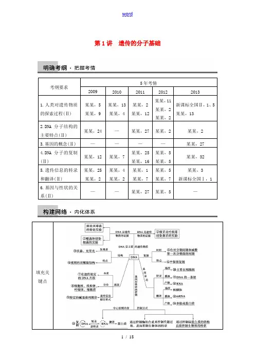 2014版高考生物大二轮专题复习与增分策略(真题探源+归纳提炼+专题突破练,含详解)遗传的分子基础