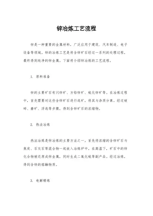 锌冶炼工艺流程