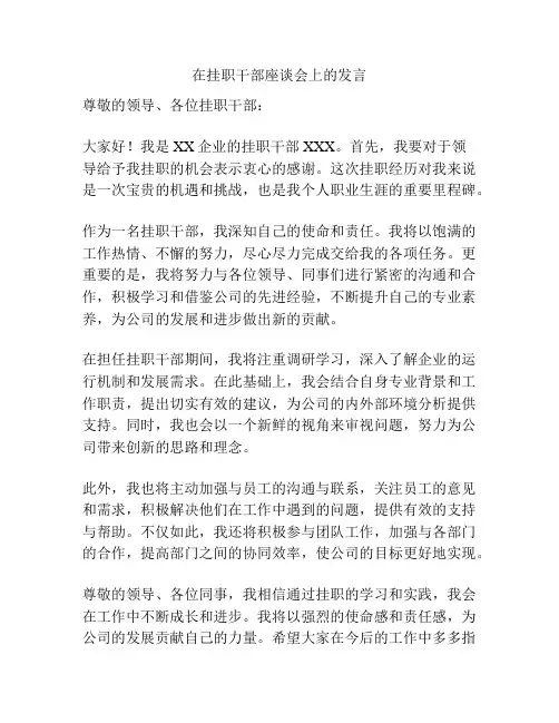 在挂职干部座谈会上的发言