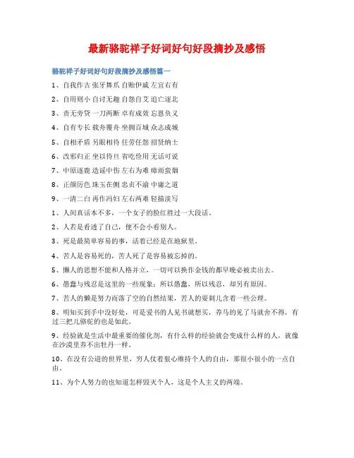 最新骆驼祥子好词好句好段摘抄及感悟