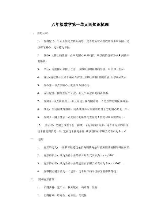 六年级数学第一单元圆知识梳理