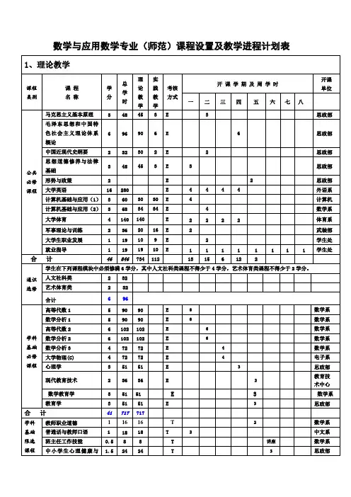数学与应用数学专业(师范)课程设置及教学进程计划表