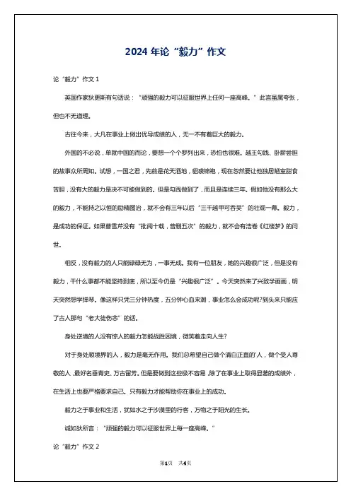 2024年论“毅力”作文