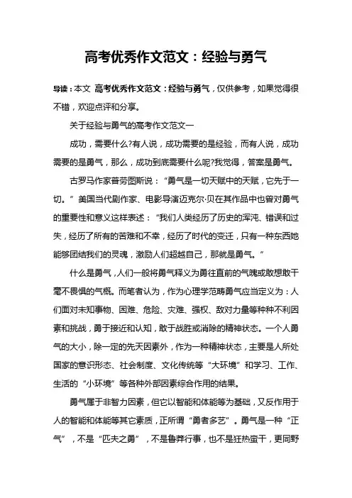 高考优秀作文范文：经验与勇气