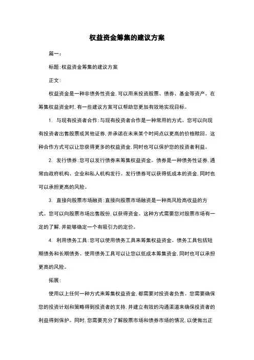 权益资金筹集的建议方案