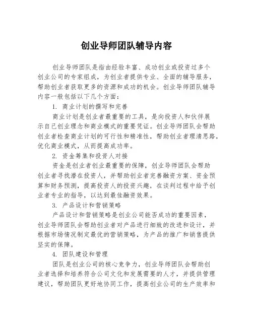 创业导师团队辅导内容
