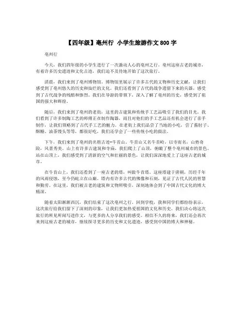 【四年级】亳州行 小学生旅游作文800字
