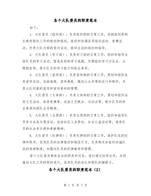 各个大队委员的职责范本（5篇）