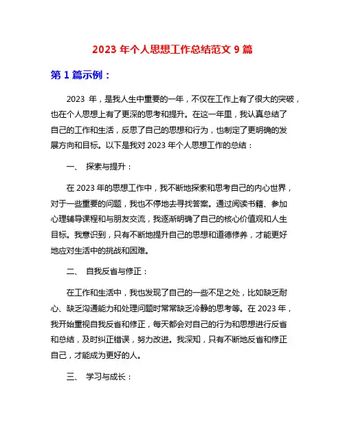 2023年个人思想工作总结范文9篇