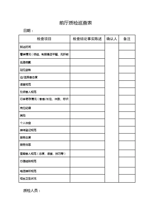 酒店质检表格