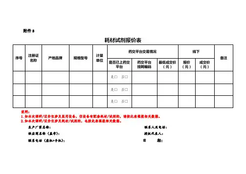 耗材试剂报价表