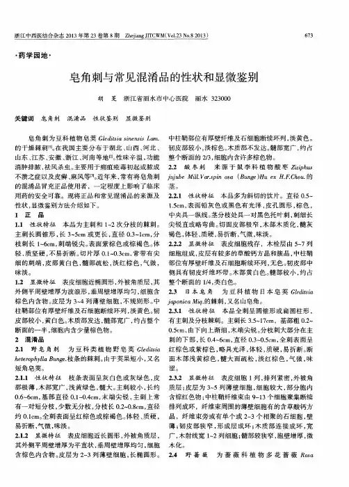 皂角刺与常见混淆品的性状和显微鉴别