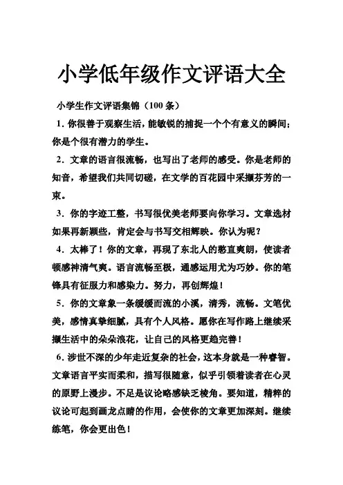 小学低年级作文评语大全