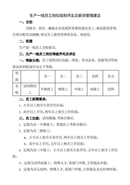 生产一线员工岗位等级评定及薪资管理
