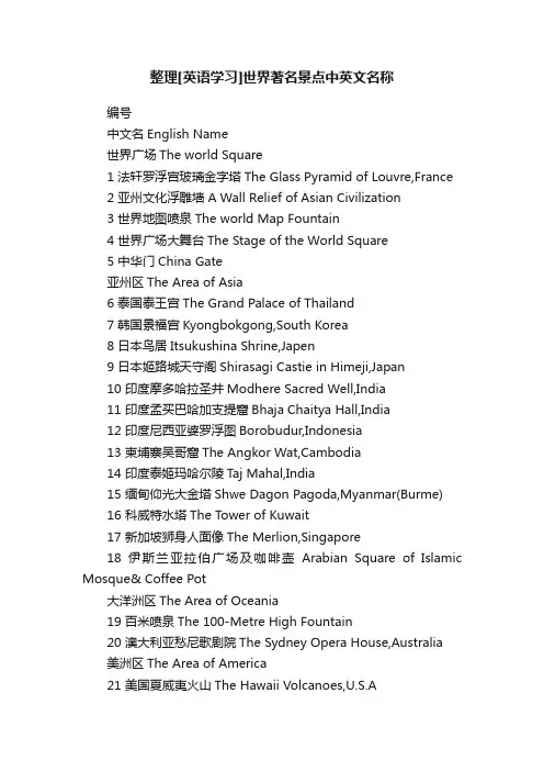 整理[英语学习]世界著名景点中英文名称