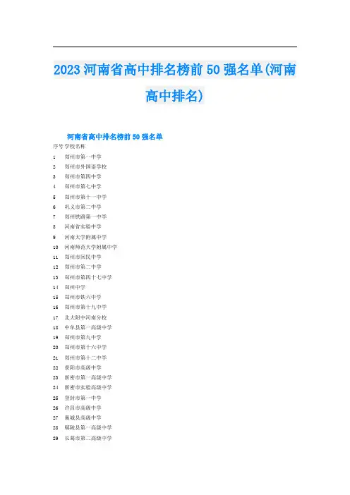 2023河南省高中排名榜前50强名单(河南高中排名)