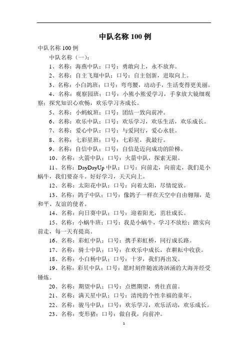 中队名称100例