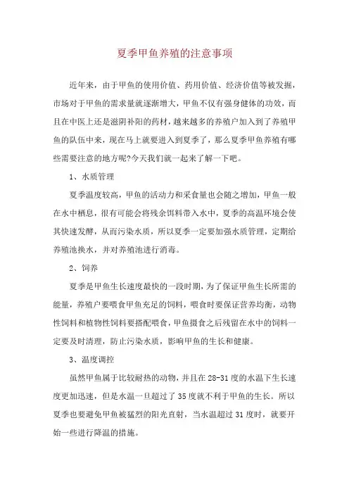 夏季甲鱼养殖的注意事项