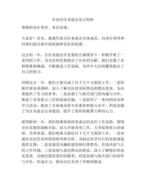 年初全区务虚会发言材料