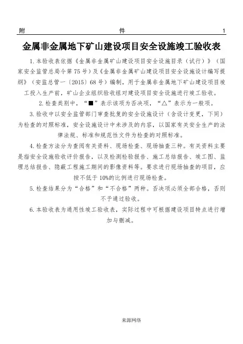 1、金属非金属地下矿山建设项目安全设施竣工验收表