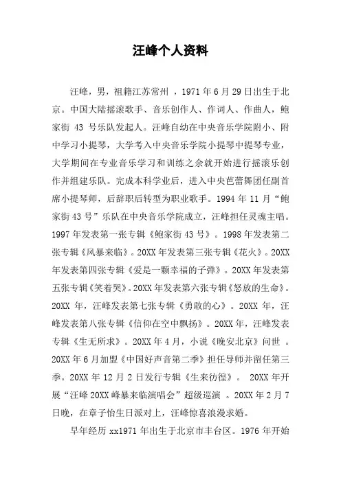 汪峰个人资料