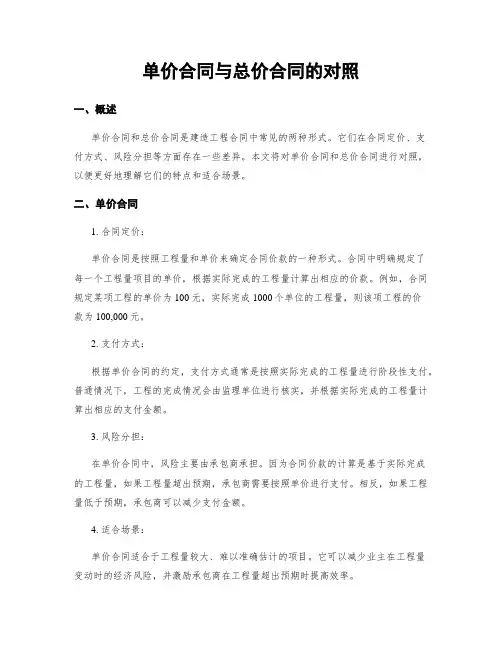 单价合同与总价合同的对比