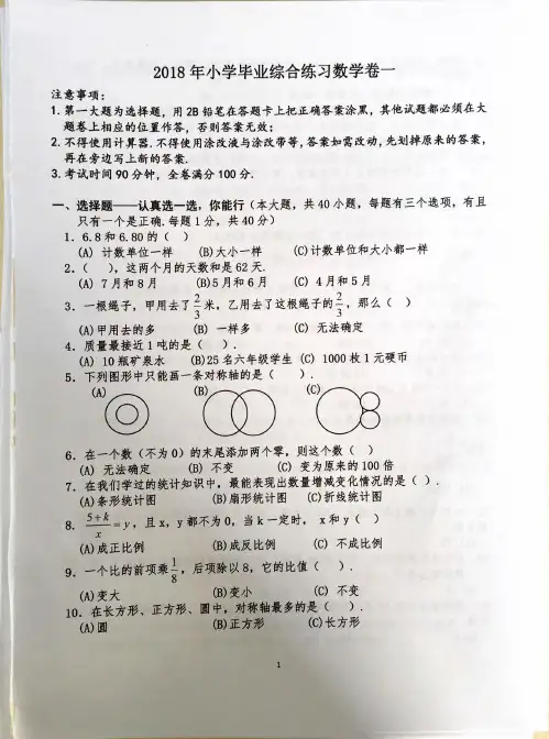 44GZ、2018年中大附中测评参考练习数学招生真卷一含答案