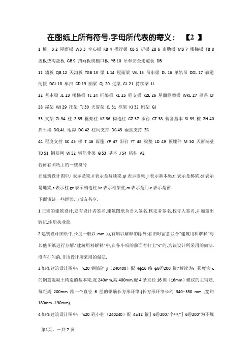 建筑图纸上所有符号、字母所代表的含义