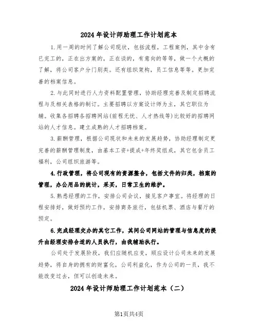 2024年设计师助理工作计划范本(二篇)
