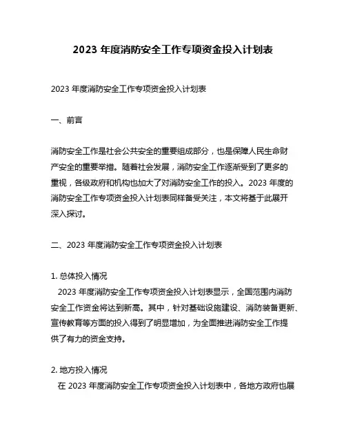 2023年度消防安全工作专项资金投入计划表