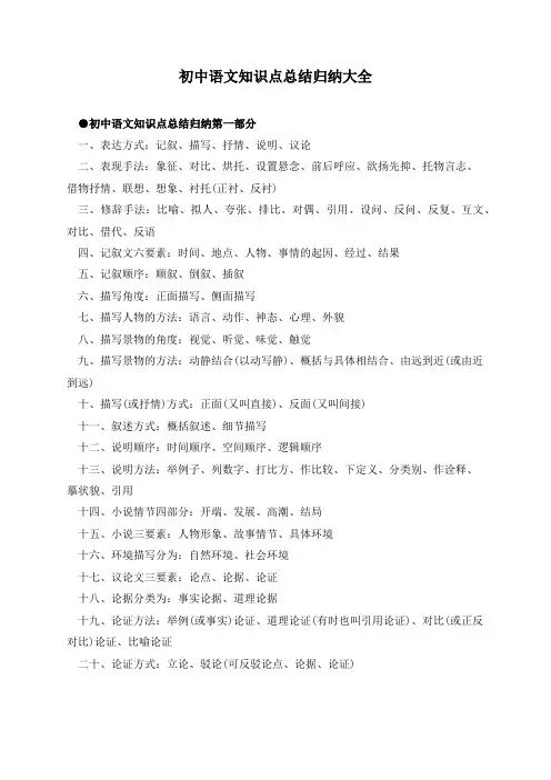 初中语文知识点总结归纳大全