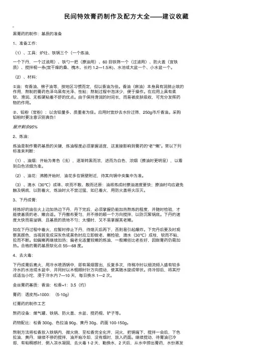 民间特效膏药制作及配方大全——建议收藏
