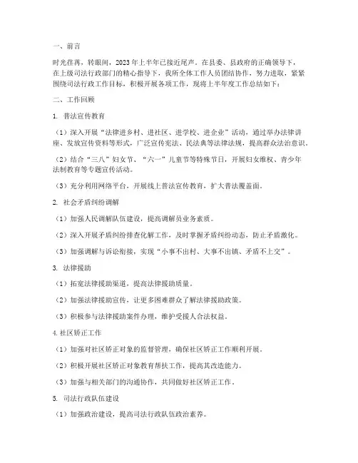 司法所上半年度总结汇报
