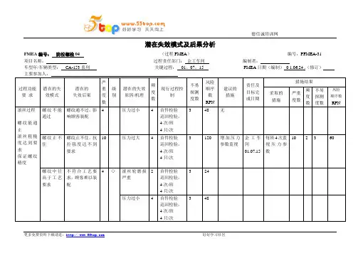 防松螺栓PFMEA分析实例