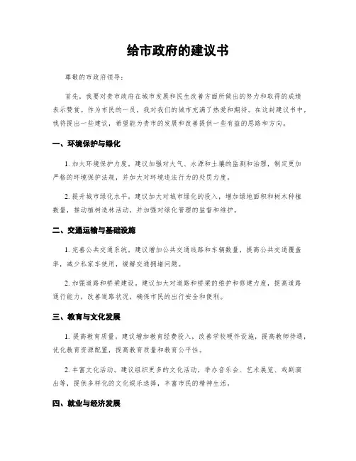给市政府的建议书