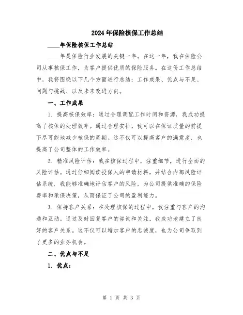 2024年保险核保工作总结