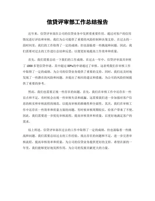 信贷评审部工作总结报告